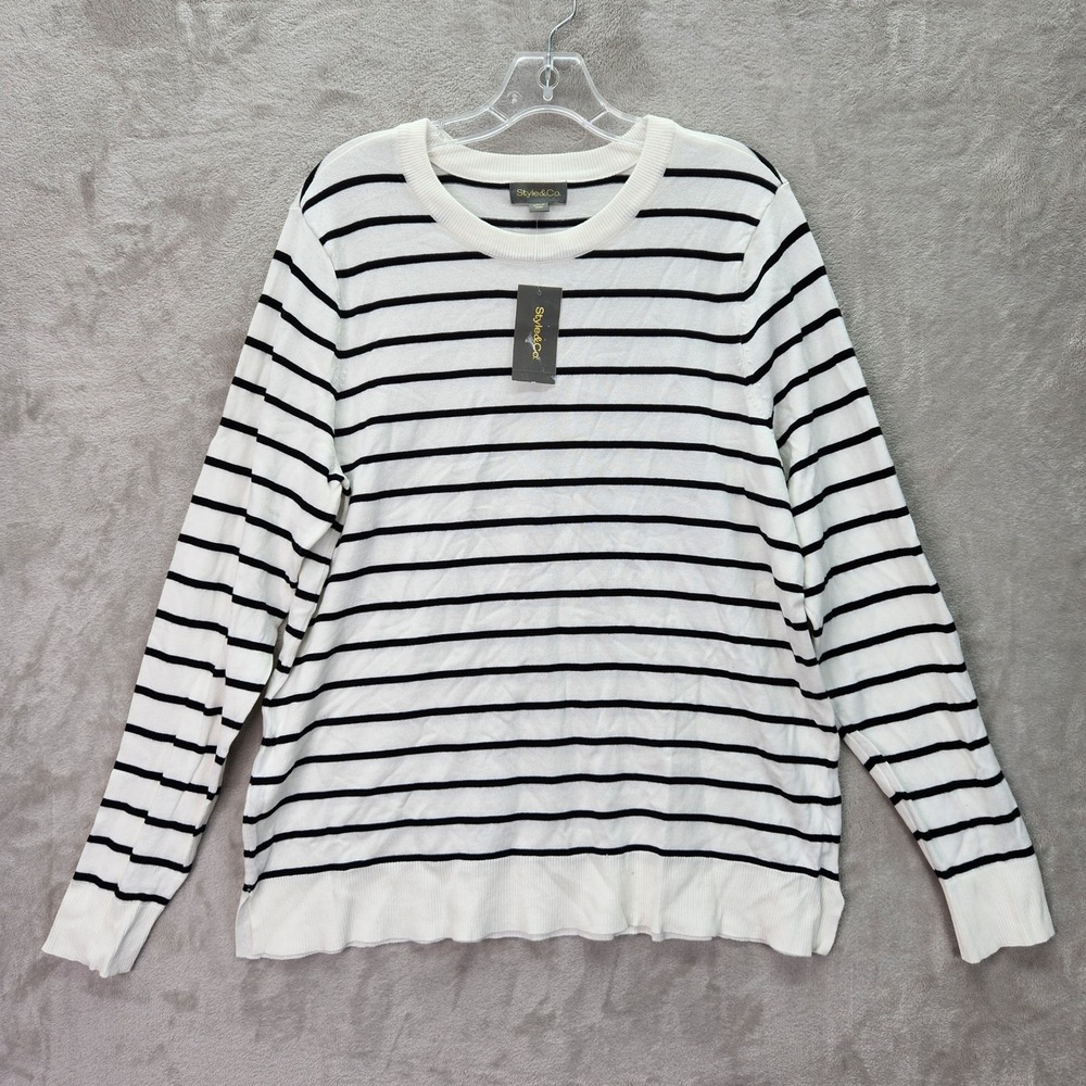 Style & Co Sweater Womens XL Striped Long Sleeve Pullover Crewneck Casual Office